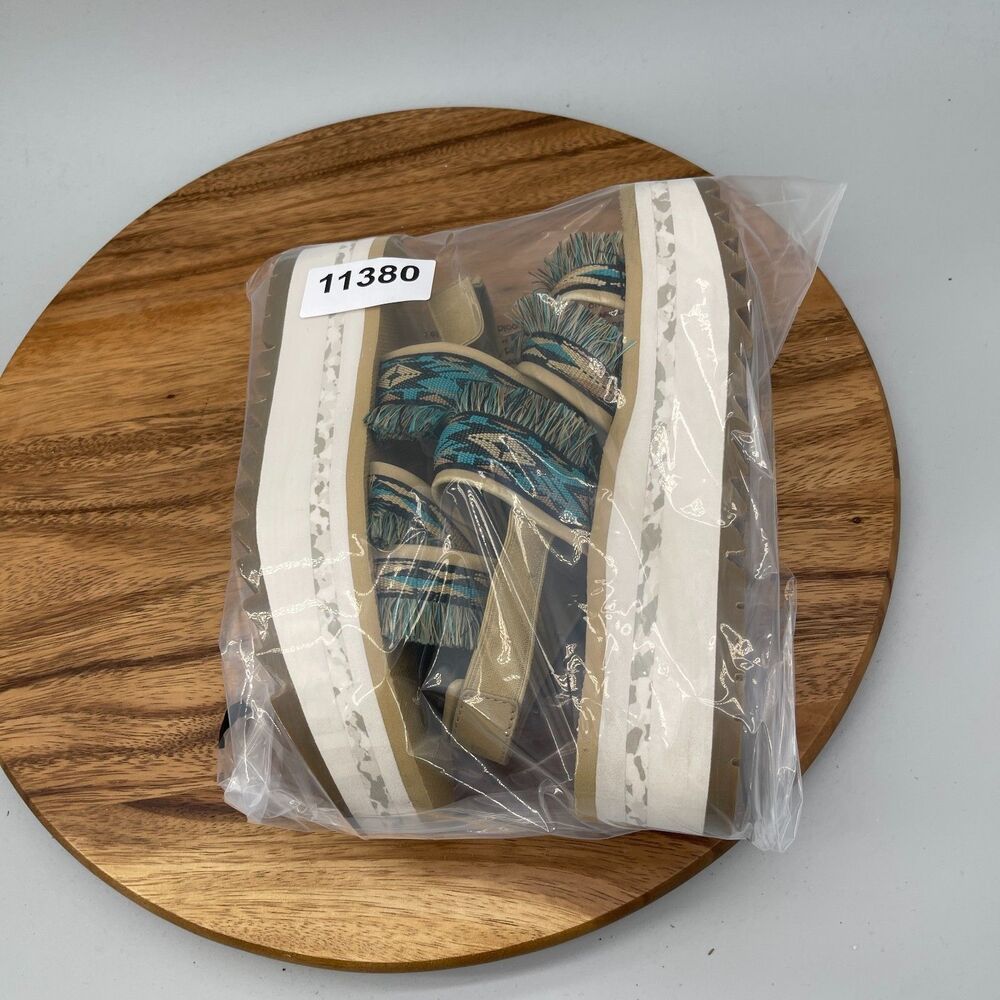 Teva Flatform Ceres Sandals Womens Size 8 Teal Blue Aztec Design Boho Fringe - Picture 9 of 9